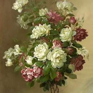 Wit en roze boeket - kruissteekpatroon, pdf-formaat, geleverd per e-mail, Paul de Longpre, kruissteek bloemen, kruissteek bloemen