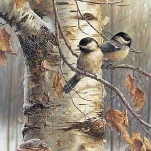 Birds On a Branch - Cross stitch pattern, pdf format, Delivered by email, Animals cross stitch, Birds cross stitch, Chickadees cross stitch