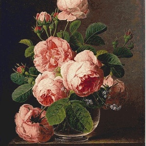 Roses in a Glass Vase Cross stitch pattern pdf format Delivered by email This is not a kit image 2