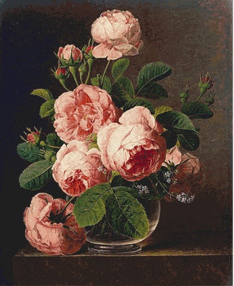 Roses in a Glass Vase Cross stitch pattern pdf format Delivered by email This is not a kit image 2