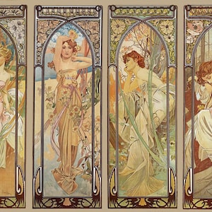 Times of the Day - Kruissteekpatroon, pdf-formaat, bezorgd per e-mail, Alfons Mucha, art nouveau-kruissteek, kunstkruissteek