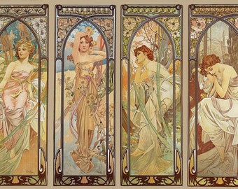 Horas del día - Patrón de punto de cruz, formato pdf, Entregado por correo electrónico, Alfons Mucha, Punto de cruz Art Nouveau, Punto de cruz Art