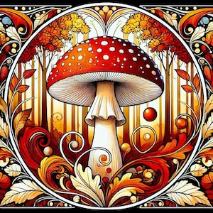 Paddenstoel in art-nouveaustijl - kruissteekpatroon, pdf-formaat, bezorgd per e-mail, art nouveau-kruissteek, art nouveau-kruissteek, kruissteek art nouveau