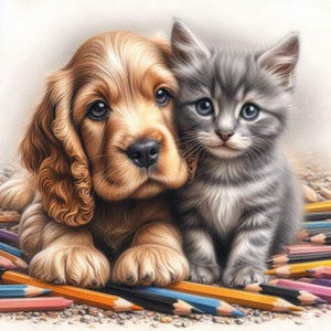 Puppy en kitten - kruissteekpatroon, pdf-formaat, bezorgd per e-mail, kruissteek katten, kruissteek honden, kruissteek dieren