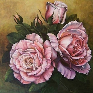 Roze rozen - kruissteekpatroon, pdf-formaat, geleverd per e-mail - kruissteekpatroon bloemen, kruissteekpatroon rozen