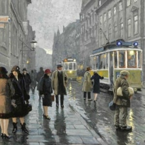 Rain in the City - Cross stitch pattern, pdf format, Delivered by email, Paul Fischer, Art cross stitch