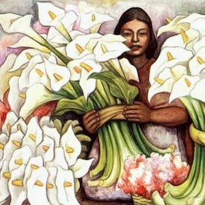 Calla lelies verkoper - kruissteekpatroon, pdf-formaat, geleverd per e-mail, Diego Rivera, kunst kruissteek, calla lelies kruissteek