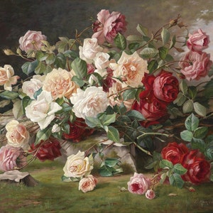 Groot decoratief stilleven met rozen - kruissteekpatroon, pdf-formaat, bezorgd per e-mail, E. Hariel, kruissteek bloemen