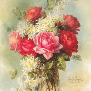 Rozen en madeliefjes - kruissteekpatroon, pdf-formaat, geleverd per e-mail, Paul de Longpre, kruissteek bloemen, kruissteek rozen, kruissteek rozen