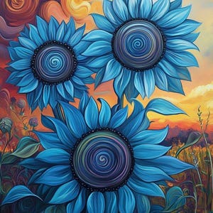 Blauwe zonnebloemen - kruissteekpatroon, pdf-formaat, bezorgd per e-mail, kruissteek bloemen, kruissteek zonnebloemen