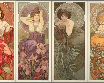 Las piedras preciosas - Patrón de punto de cruz, formato pdf, Envío por correo electrónico, Alfons Mucha, Punto de cruz Art Nouveau, Punto de cruz Art