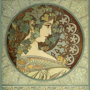 Ivy - Cross stitch pattern, pdf format, Delivered by email, Alphonse Mucha, Cross stitch Art Nouveau, Art cross stitch