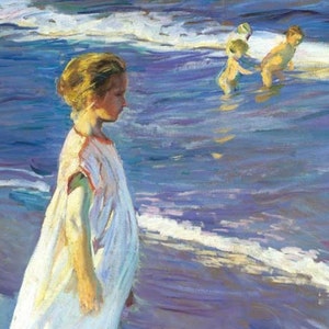 Girl By the Seashore - Cross stitch pattern, pdf format, Delivered by email, Joaquín Sorolla y Bastida, Art cross stitch
