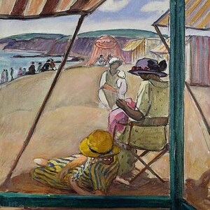 The Beach at St. Gildas - Cross stitch pattern, pdf format, Delivered by email, Henri Lebasque, Art cross stitch
