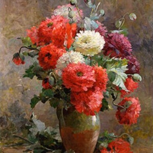 Still Life of Peonies - Cross stitch pattern, pdf format, Delivered by email, Albert Tibule Furcy de Lavault, Flowers cross stitch
