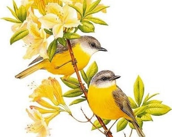 Yellow Birds - Cross stitch pattern - pdf format - Delivered by email - This is not a kit