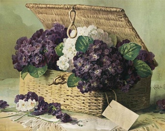 Basket of Lilacs - Cross stitch pattern, pdf format, Delivered by email, Paul de Longpre, Flowers cross stitch, Lilacs cross stitch