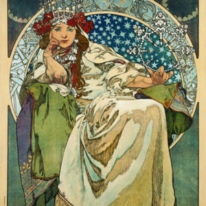Hyacinta - Cross stitch pattern, pdf format, Delivered by email, Alfons Mucha, Art Nouveau cross stitch, Art cross stitch