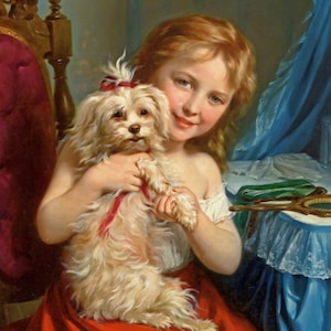 A Young Girl with a Bichon Frise Cross stitch pattern pdf format Delivered by email This is not a kit image 1