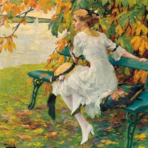 On The Green Bench, Edward Cucuel - kruissteekpatroon, pdf-formaat, bezorgd per e-mail, kunst kruissteek, kruissteekkunst