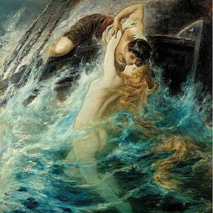 The Kiss of the Siren - Cross stitch pattern, pdf format, Delivered by email, Gustav Wertheimer, Art cross stitch, Sirens cross stitch