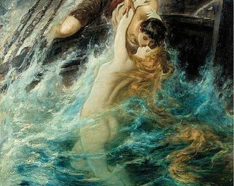 The Kiss of the Siren - Cross stitch pattern, pdf format, Delivered by email, Gustav Wertheimer, Art cross stitch, Sirens cross stitch
