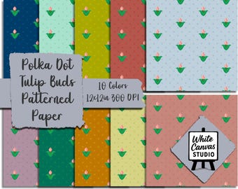 Polkadot Tulip Digital Paper: Seamless Vintage Backgrounds (JPEG, PNG, PDF Download)