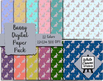 Bunny Digital Paper Pack: Pastel Rabbit Patterns for Spring (PDF, PNG, JPEG Downloadable Files)