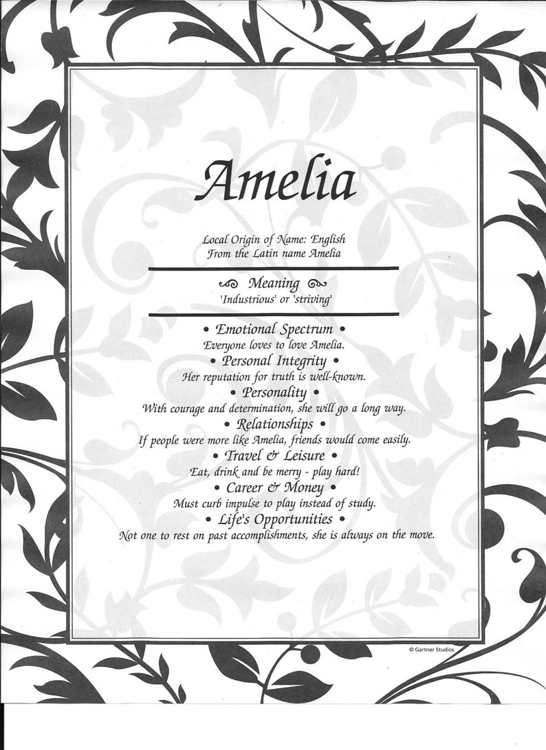 First Name Meaning Black & White Vine Etsy