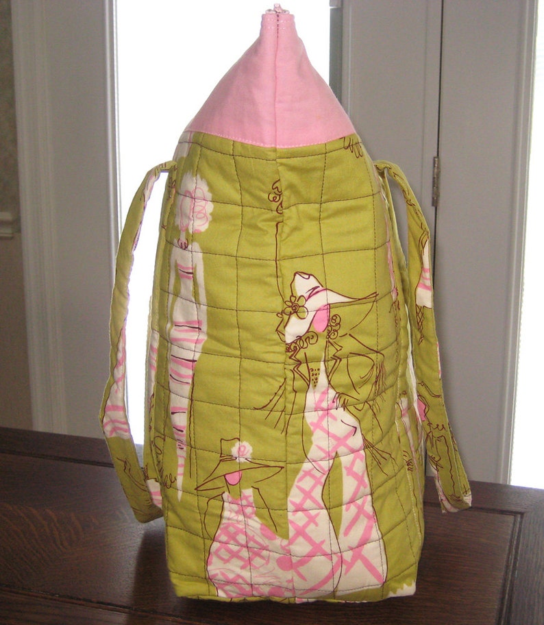 Fashionista Large Chartreuse /& Pink Travel Tote with zipper