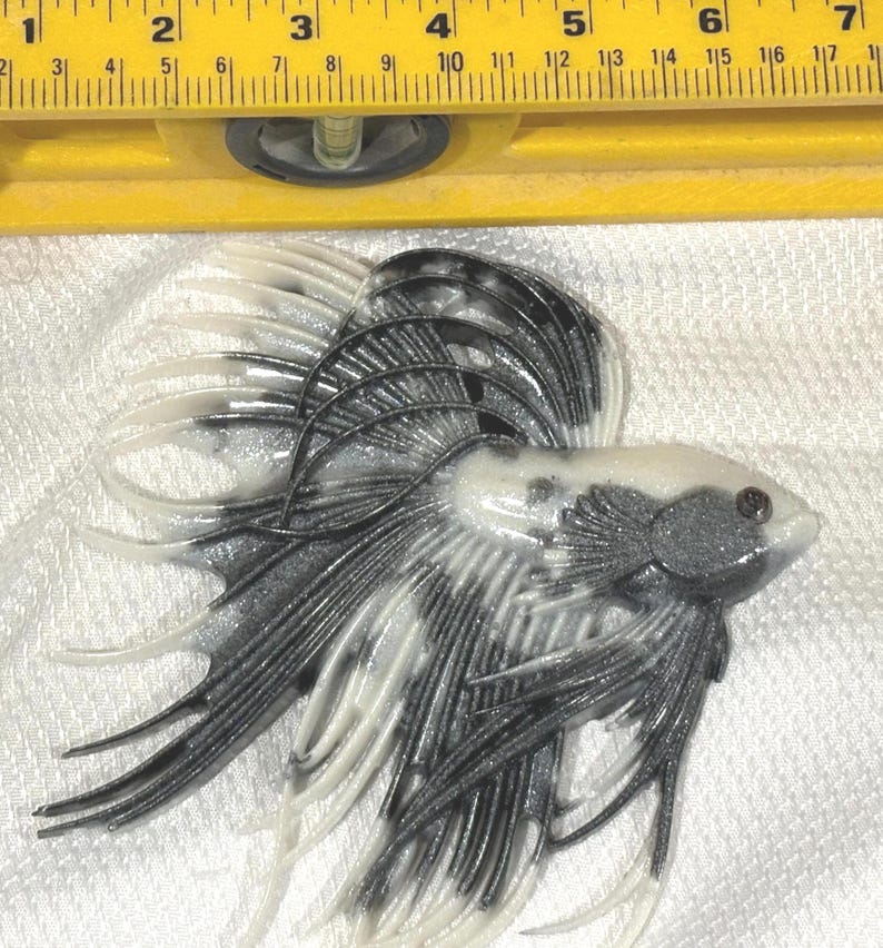 Handmade Shimmering Resin Betta Fish: Black & White, 7 Inch - Etsy