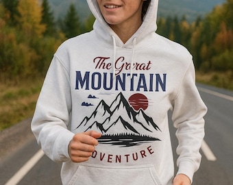 Mountain Sweatshirt, Minimal Nature Line Art Sweater, Adventure Outdoor Pullover, Hiking Lover Gift