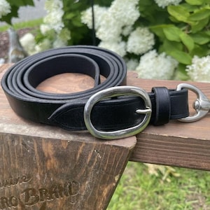 Black Leather Horse Lead With Buckle + Chain Horse Riding Leather Lead 10 Feet Size