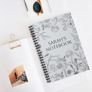 Personalized Floral Spiral Notebook - Custom Journal, Gift for Writers, School Supplies, Note Taking, Journal for Moms