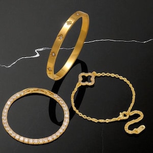 Clover Bracelet Set Shiny Zirconia Inlaid Stainless Steel Jewelry for Women, Elegant Fashion, Everyday Wear, Friendship Gift