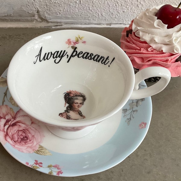 Away, Peasant! Lovely Floral Teacup/Saucer Set, 8 Ounces, Porcelain. Durable and Food Safe.