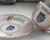 Pink Gold Sugarskull Sugar Skull Tea Cup, Day of the Dead, Dios de la Muerte Tea, Skeleton Teacup, Goth Tea, Halloween Tea Cup