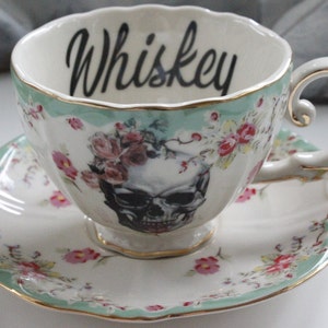 FREE SHIPPING-Whiskey Teacup and Saucer Set, 8 Ounces. Food-and Dishwasher Safe.