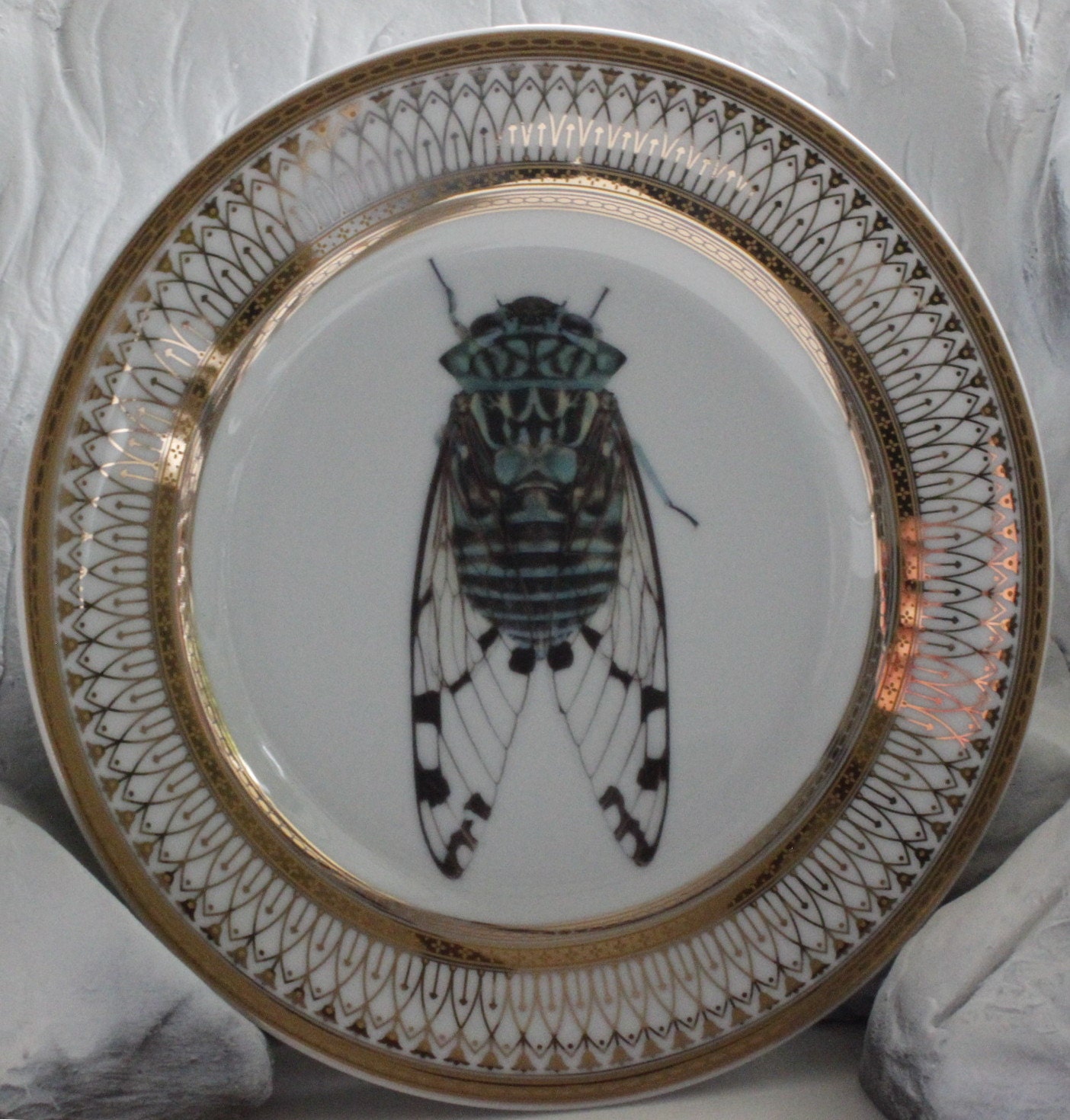 Gold Porcelain Cicada Bug Plates Insect Dishes Entomology Etsy