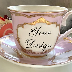 Green, Pink, Black, White or Blue Custom Teacup, 8 Ounces. Foodsafe and Extremely Durable. Pink