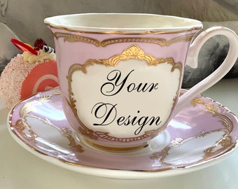 Green, Pink or Blue Custom Teacup, 8 Ounces. Foodsafe and Extremely Durable.