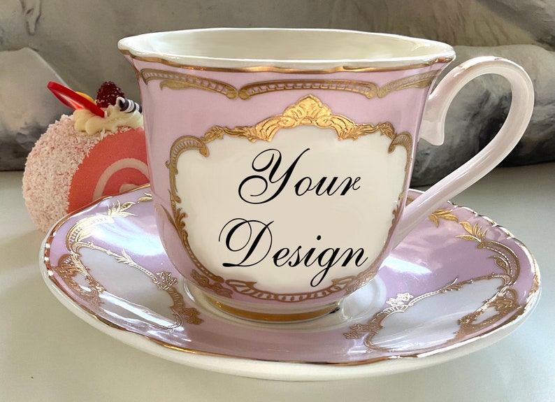 Green, Pink, Black, White or Blue Custom Teacup, 8 Ounces. Foodsafe and Extremely Durable. Pink