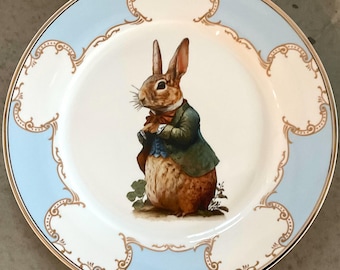 Pink, Blue or Green Rabbit Plate, Vegan Bone China. Durable and Food Safe.
