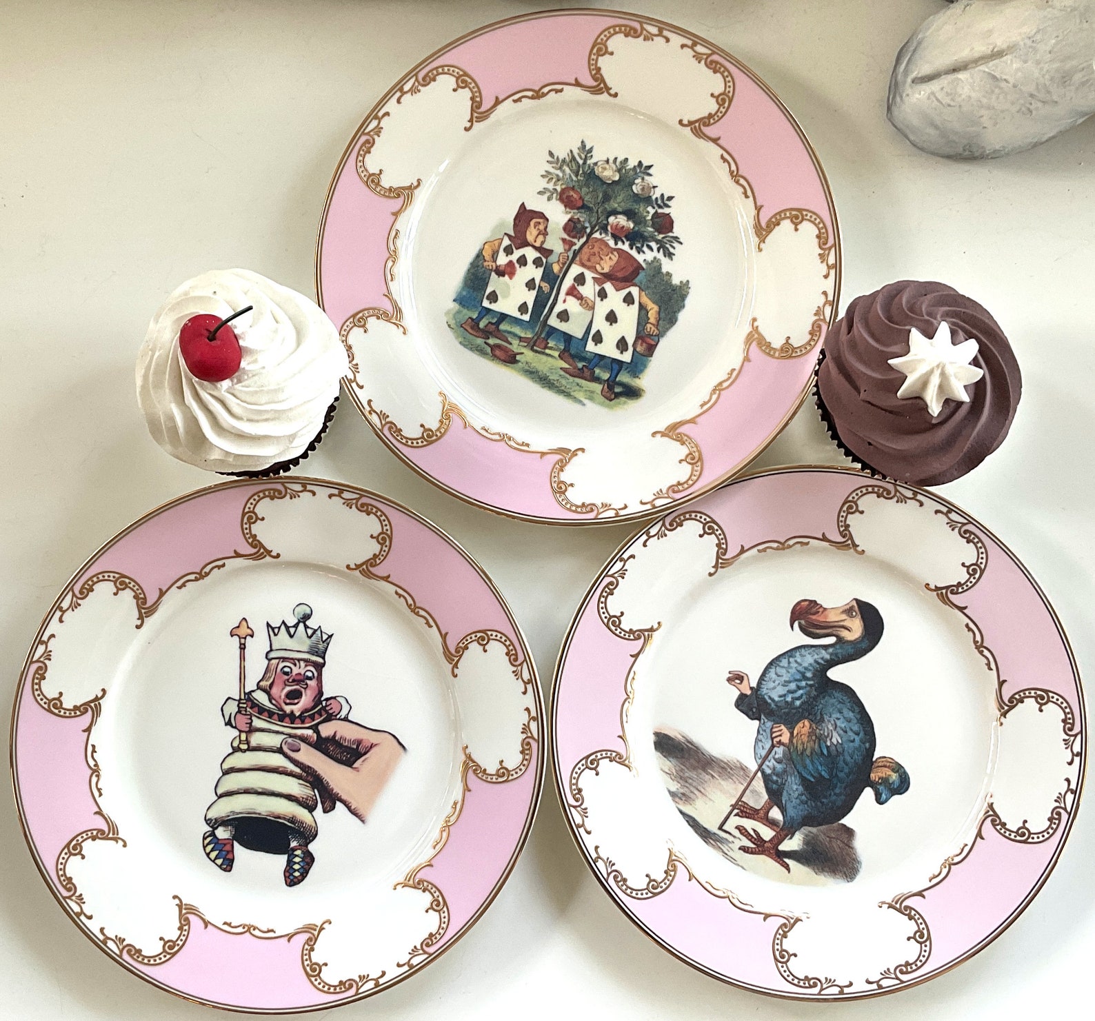 Pick your own Character! Pink, Blue or Green Alice in Wonderland Plate, Vegan Bone China