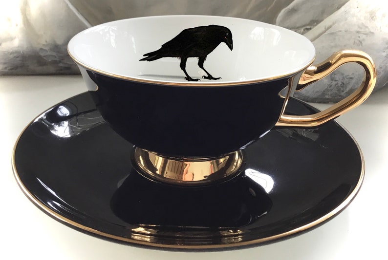 Beautiful Black Crow Teacup 8 Ounces Food and Dishwasher image 1