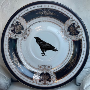 Beautiful Black Crow Teacup and Saucer Set, 8 Ounces, Food Safe and Durable, Porcelain. image 3
