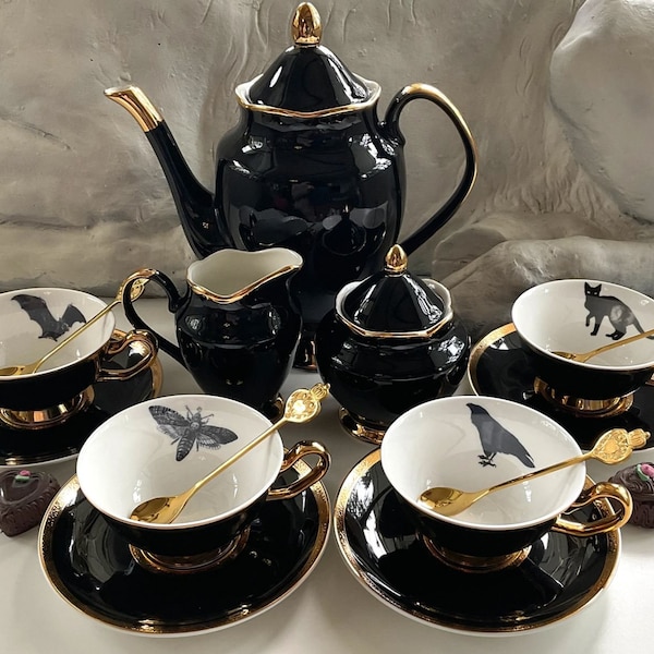 Black and Gold Tea Set Etsy