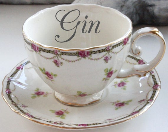 Not Vinyl Gin Teacup And Saucer Liquor Teacup Whiskey Etsy