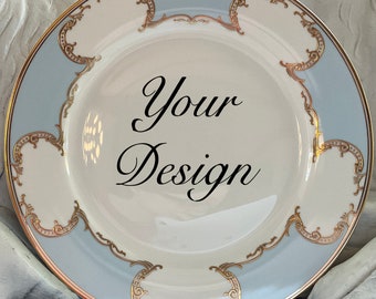 Custom Dinner or Salad/Dessert Plate in Green, Pink, or Blue. Made of Vegan Bone China. Food- and Dishwasher Safe.