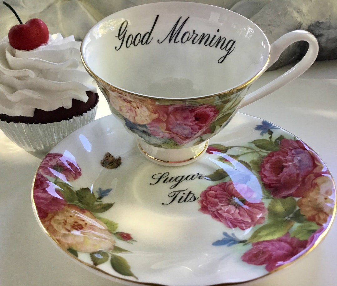 NOT Vinylgood Morning Sugar Tits Teacup Set, Rude Teacup, Offensive